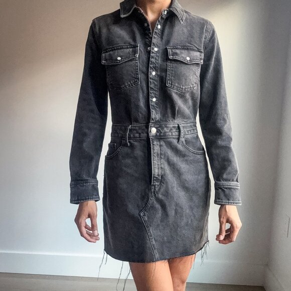 Express Washed Black Denim Button- Front Dress Sz Small - Picture 4 of 7